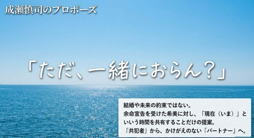 余命宣告を受けた希美に対し、未来の約束ではなく「今」を共有することを提案した成瀬の言葉の解説
