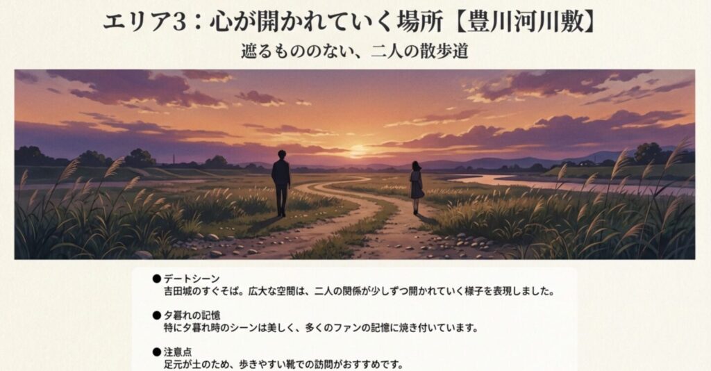 吉田城と河川敷のロケ地を訪ねて