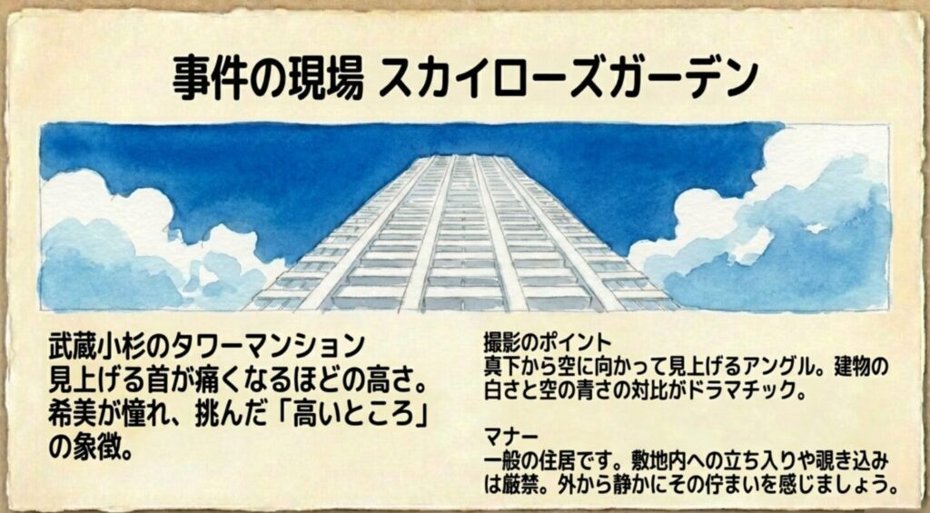 武蔵小杉のタワーマンション（スカイローズガーデン）を見上げるアングル