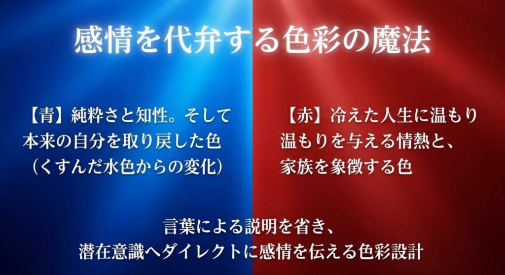 感情を代弁する青と赤の色彩の魔法