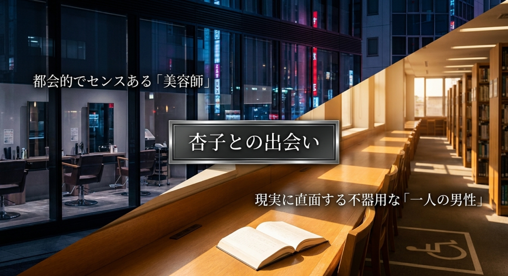 『ビューティフルライフ』で都会的でセンスある美容師として登場した沖島柊二が、杏子との出会いによって現実に直面する不器用な一人の男性として見えてくる変化を示したスライド