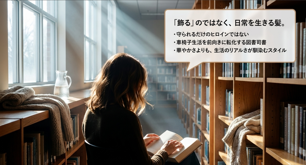 『ビューティフルライフ』町田杏子の髪型を、守られるだけのヒロインではなく図書司書として日常を生きる女性の自然さから読み解いたスライド