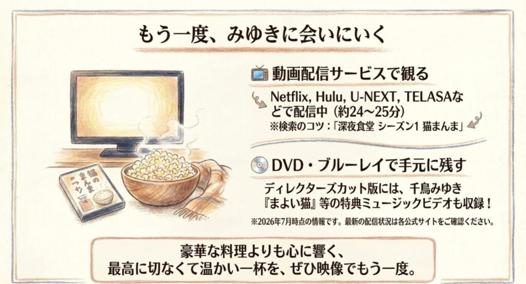 Netflix、Hulu、U-NEXT、TELASA、DVDやブルーレイによる深夜食堂第2話の視聴方法