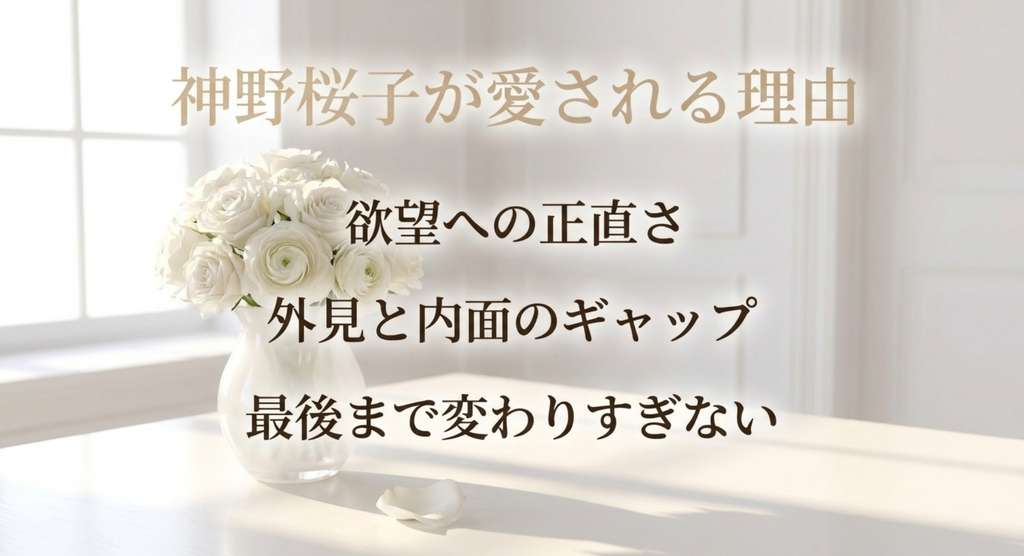 『やまとなでしこ』神野桜子が愛される理由を、欲望への正直さ、外見と内面のギャップ、最後まで変わりすぎない人物像から整理したスライド
