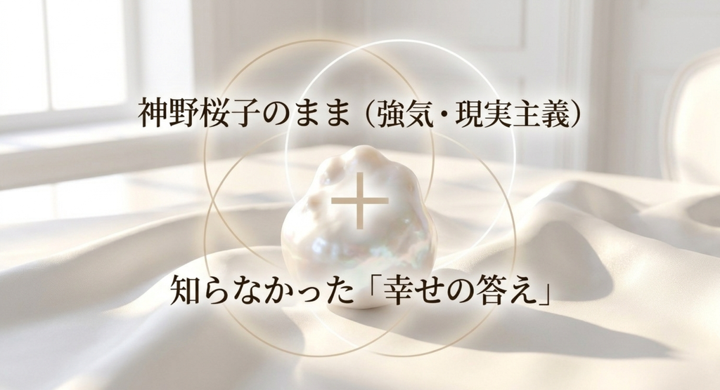 『やまとなでしこ』桜子が強気で現実主義な自分を失わず、欧介との恋を通して知らなかった幸せの答えを知っていくことを示したスライド