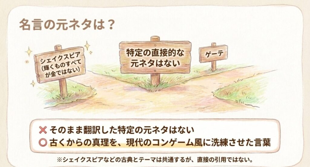 シェイクスピアやゲーテとの類似はあるが直接の元ネタは確認されていないことを示したスライド