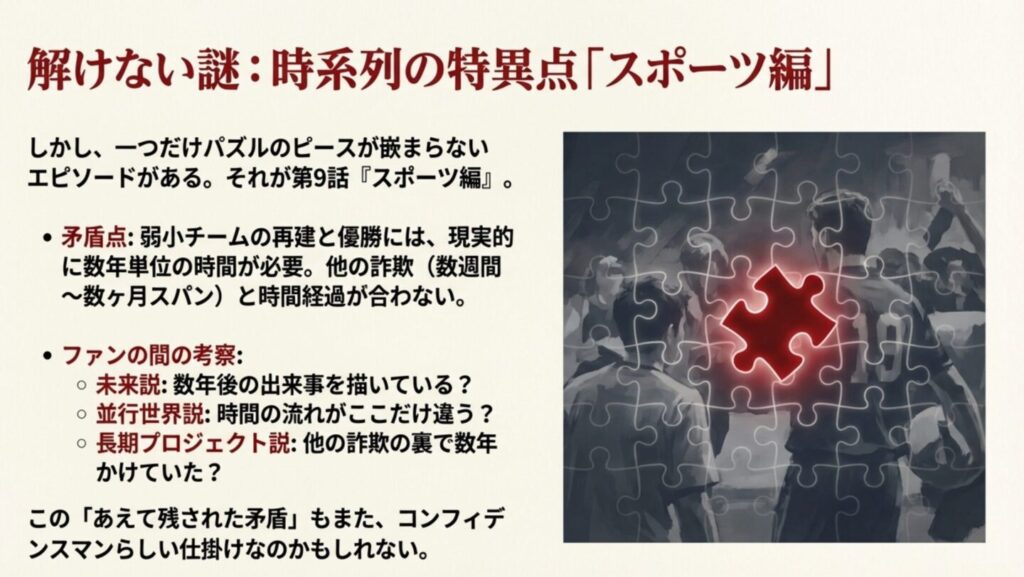時系列の矛盾とスポーツ編の謎を解説