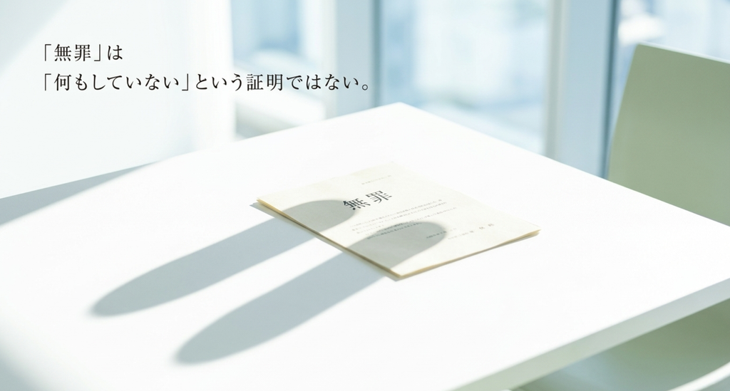 リーガル・ハイ1話で無罪判決が事件の完全な真実を証明するものではないことを表したスライド
