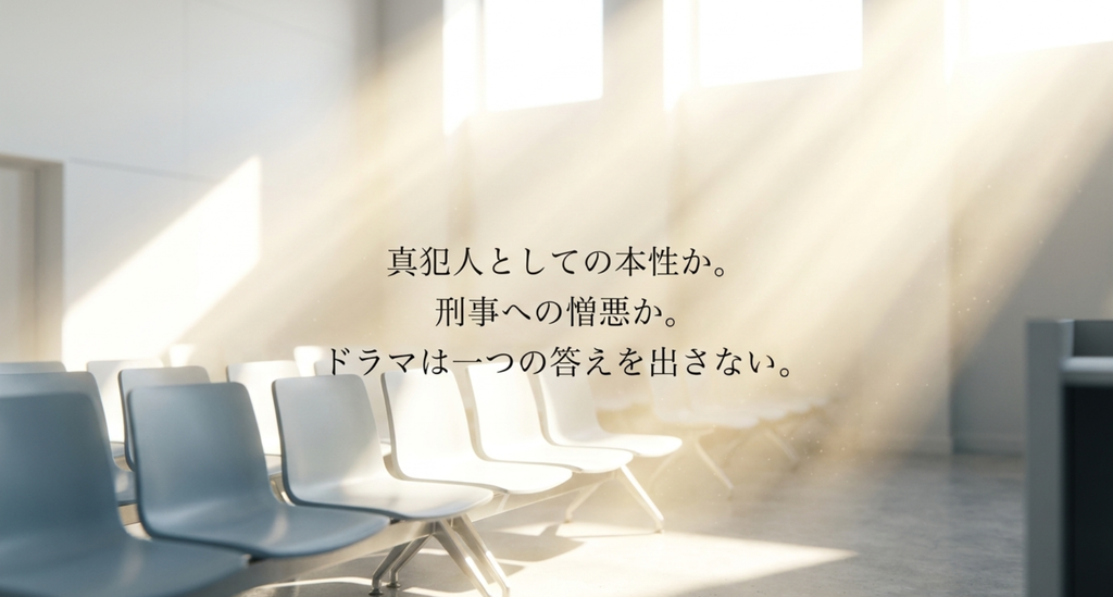 坪倉裕一の不穏な言動を真犯人の本性とも刑事への憎悪とも断定しない結末を表したスライド