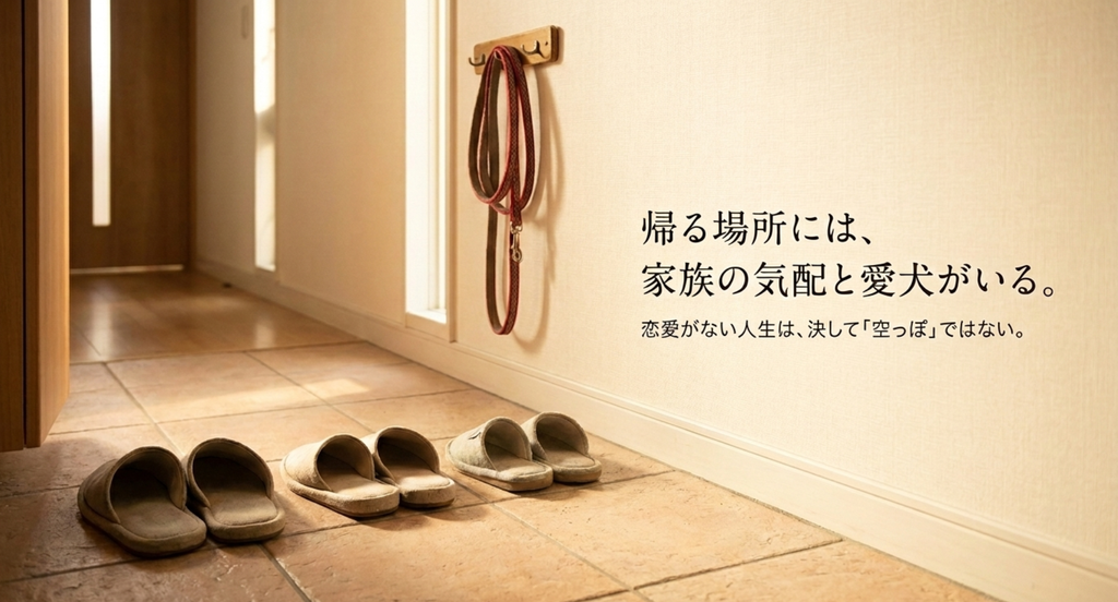 『きょうは会社休みます。』青石花笑の実家を、両親と愛犬マモルが待つ帰る場所として描き、恋愛がない人生も空っぽではないことを表したスライド