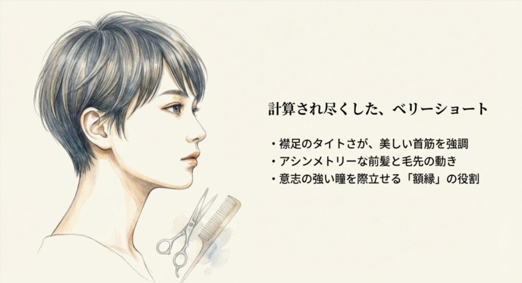 計算されたアシンメトリーと毛先の動き