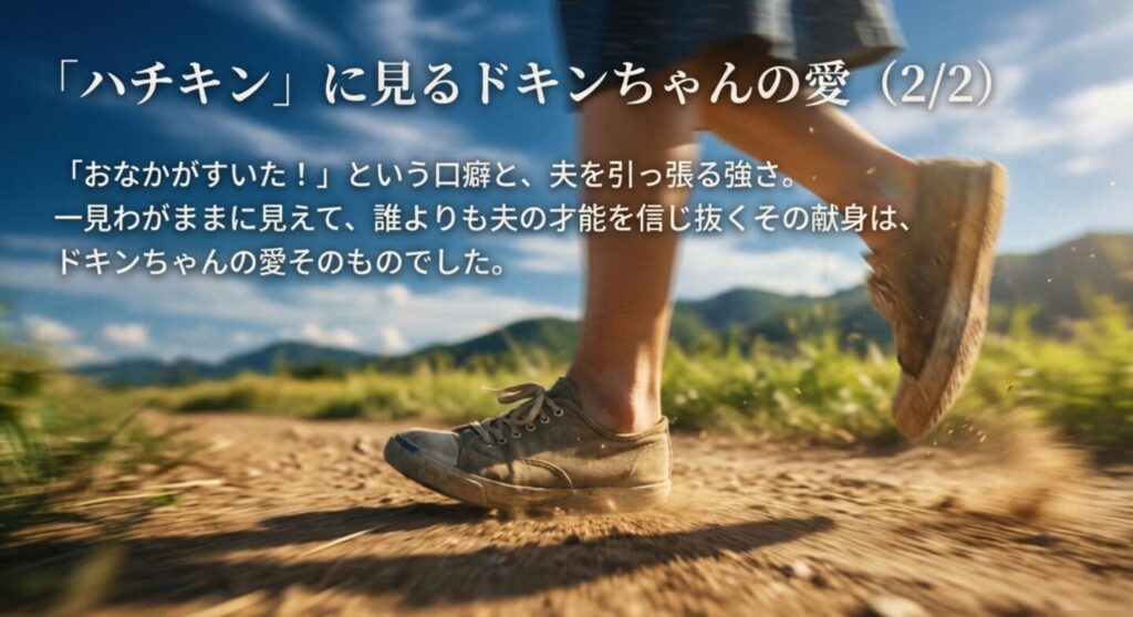 口癖やお腹が空いたという共通点、そして夫を信じ抜くのぶの献身性がドキンちゃんの愛そのもの