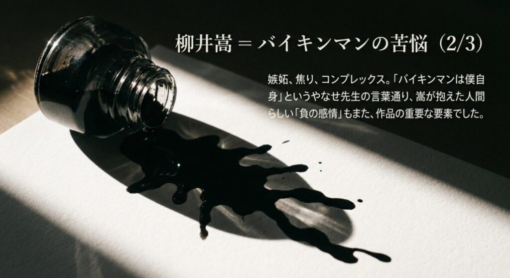 嫉妬や焦りといった負の感情もまた嵩の一部であり、バイキンマンはやなせ先生自身である