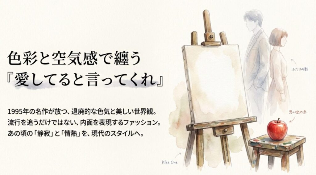 ドラマ愛してると言ってくれの象徴的なキャンバスとりんごのイラスト。