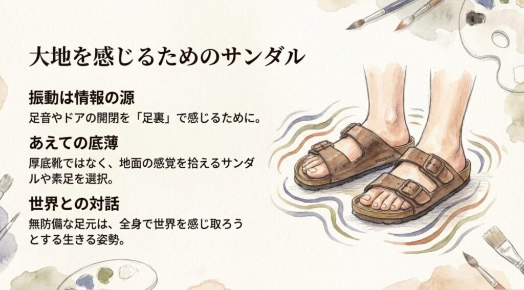 大地を感じるためのサンダル:振動は情報の源であり、世界との対話