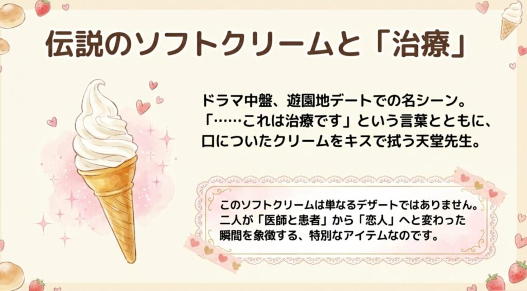 遊園地デートでの伝説のソフトクリーム治療キスシーンの解説