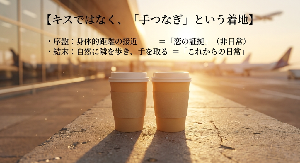 『きょうは会社休みます。』最終回のキスではなく手つなぎで終わる演出の意味を示すスライド