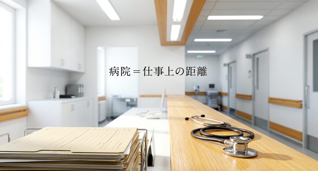 『恋はつづくよどこまでも』の日浦総合病院を、天堂浬と佐倉七瀬の仕事上の距離を表す場所として描いたスライド