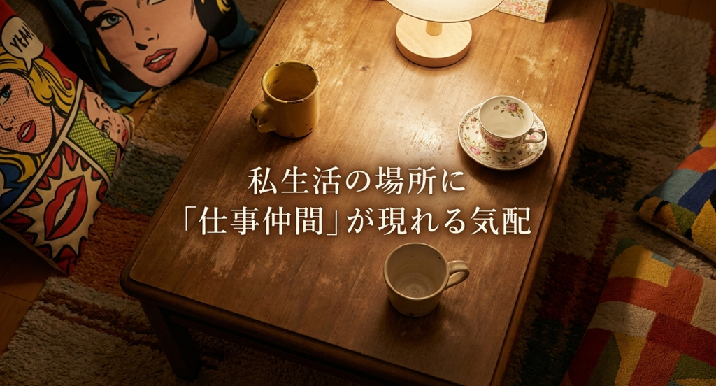 『恋はつづくよどこまでも』で七瀬の私生活の場所に天堂や来生という仕事仲間が現れ、恋と仕事の境界が混ざり始めることを表したスライド
