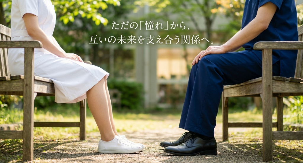 『恋はつづくよどこまでも』で七瀬と天堂の関係が、一方的な憧れから互いの仕事と未来を支え合う関係へ変わったことを表したスライド