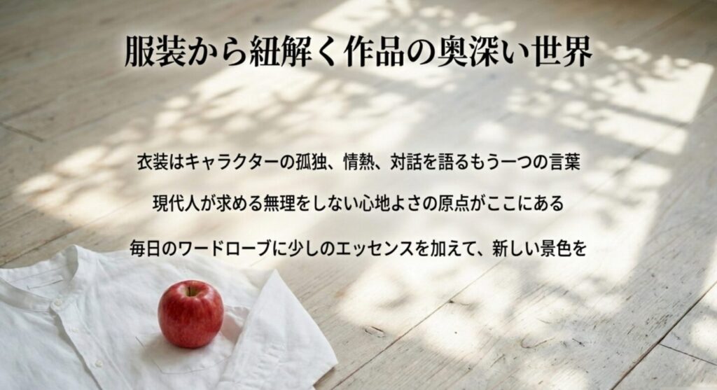 衣装から紐解くキャラクターの感情と現代人が求める無理をしない心地よさの原点