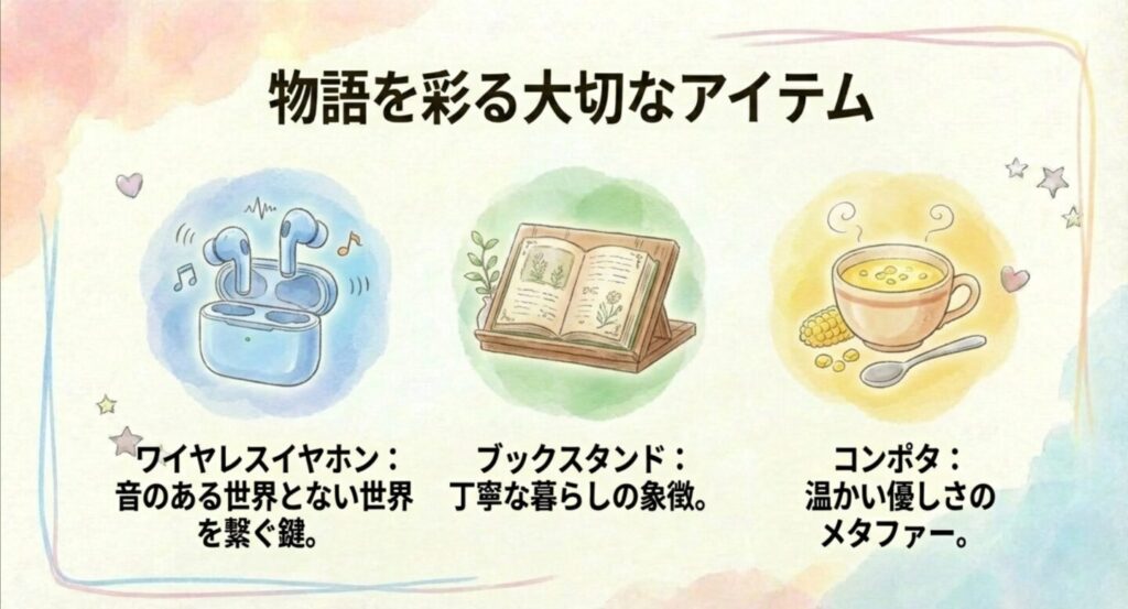 silentの物語を彩る重要アイテム：ワイヤレスイヤホン・ブックスタンド・コンポタ