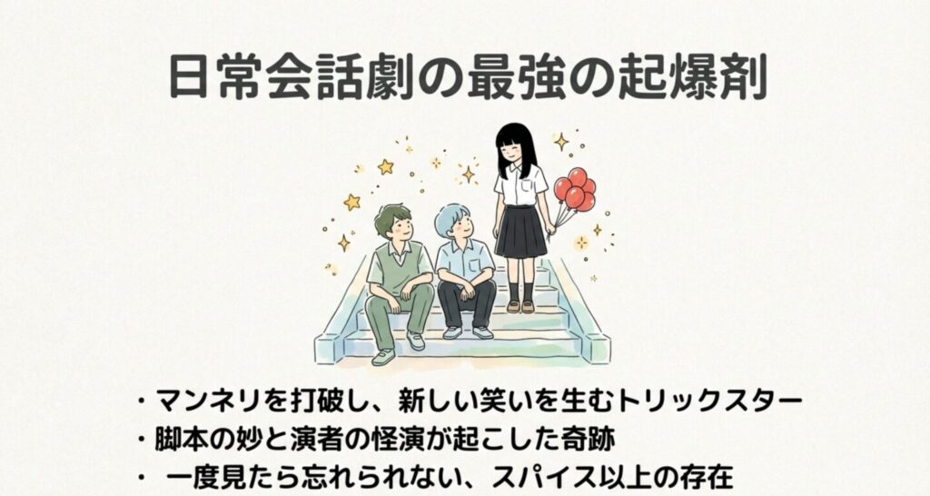 瀬戸・内海・ハツ美の3人が作り出す新しい日常会話劇のイラスト
