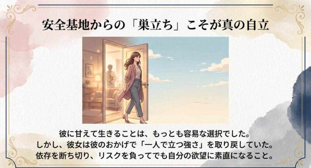 凛太郎への依存を断ち切り、安全基地から巣立つ桜の真の自立