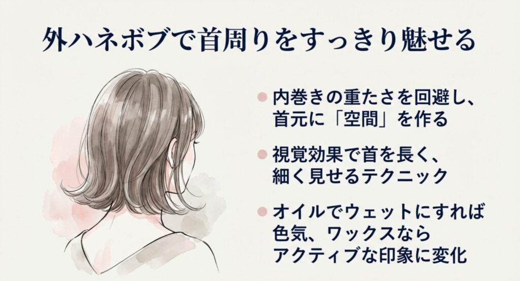 外ハネボブで首周りに空間を作りすっきり見せるテクニック
