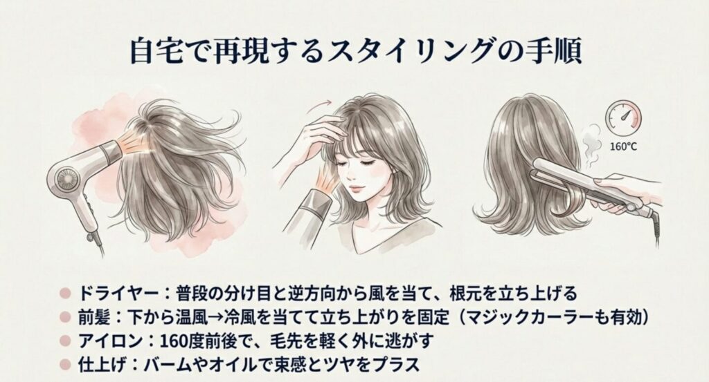 ドライヤーとヘアアイロンを使った自宅でのスタイリング手順