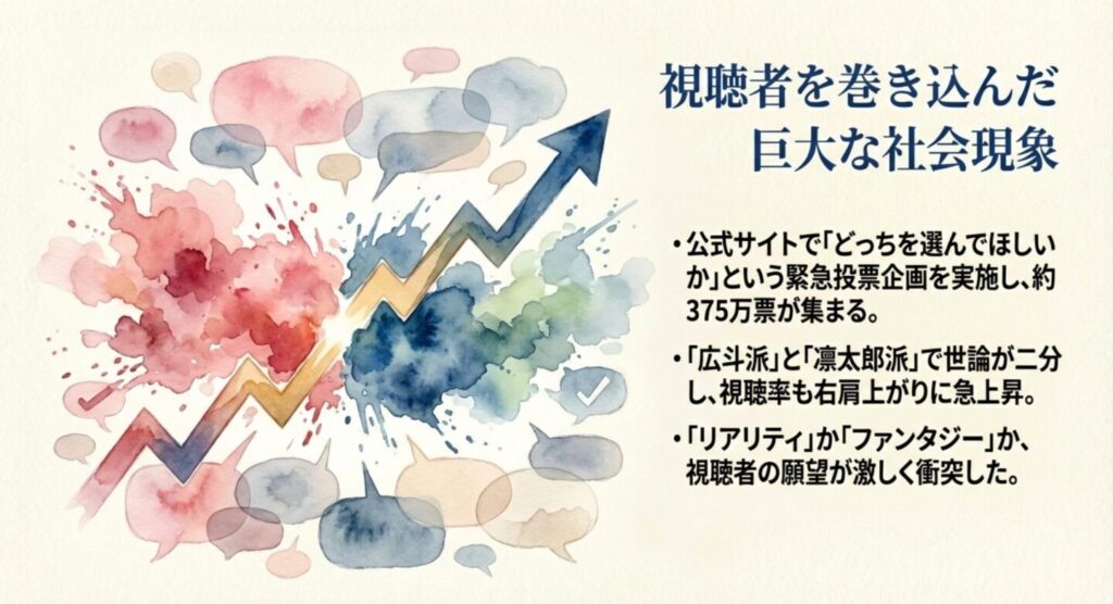 視聴者を巻き込んだ巨大な社会現象と意見の衝突