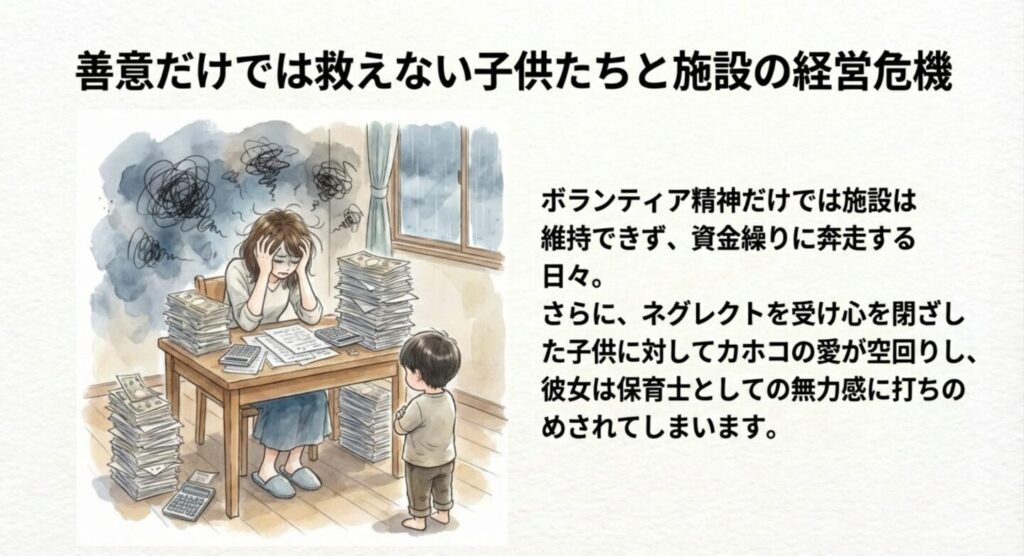 施設の経営危機や子供との関わりに悩むカホコ