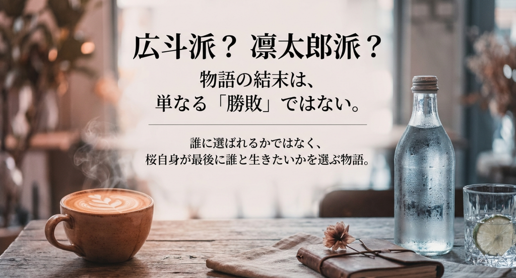 『ラスト・シンデレラ』の結末を広斗派と凛太郎派の勝敗ではなく、桜自身が最後に誰と生きたいかを選ぶ物語として表したスライド