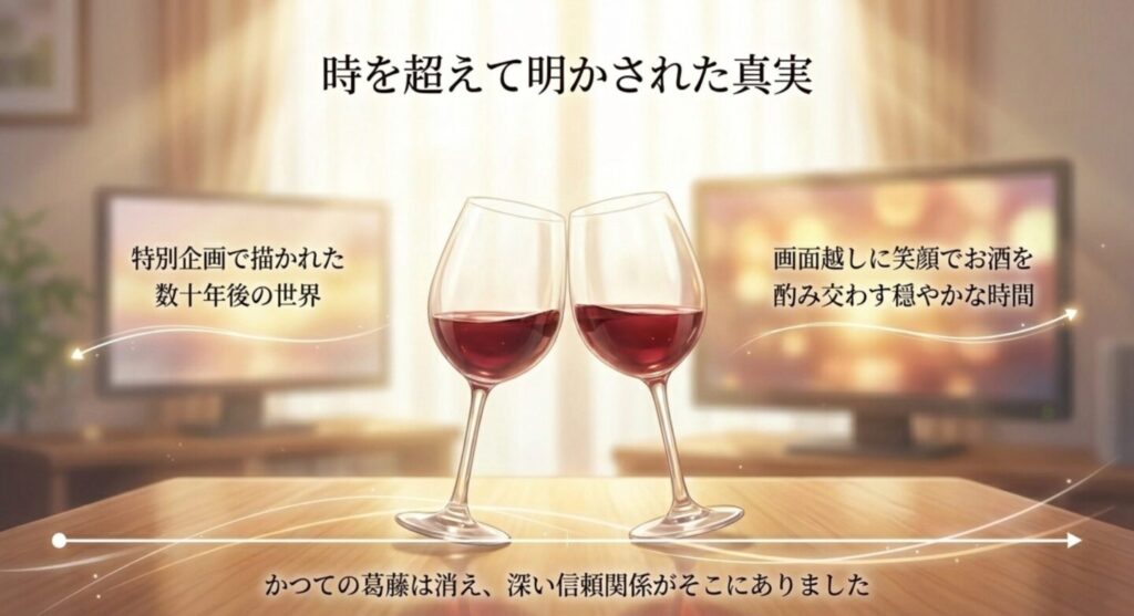 2020年の特別企画で描かれた画面越しにお酒を酌み交わす二人の穏やかな時間
