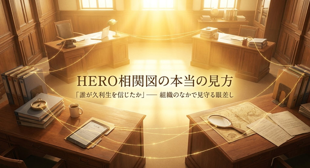 『HERO』の人物相関図を恋愛や役職だけでなく、組織の中で誰が久利生公平の捜査を理解し信じるようになったかという視点から表したスライド