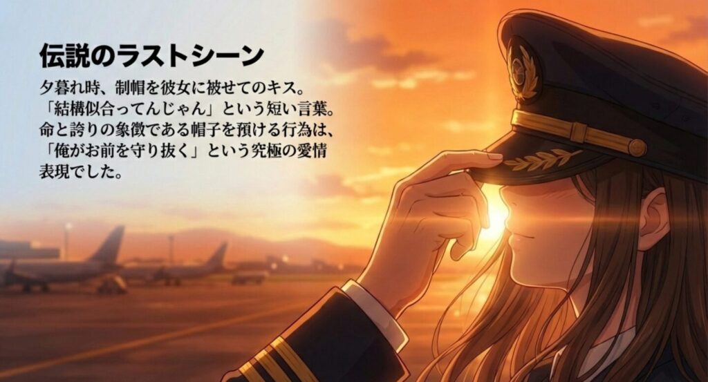 制帽を被せる伝説のラストシーンのキス