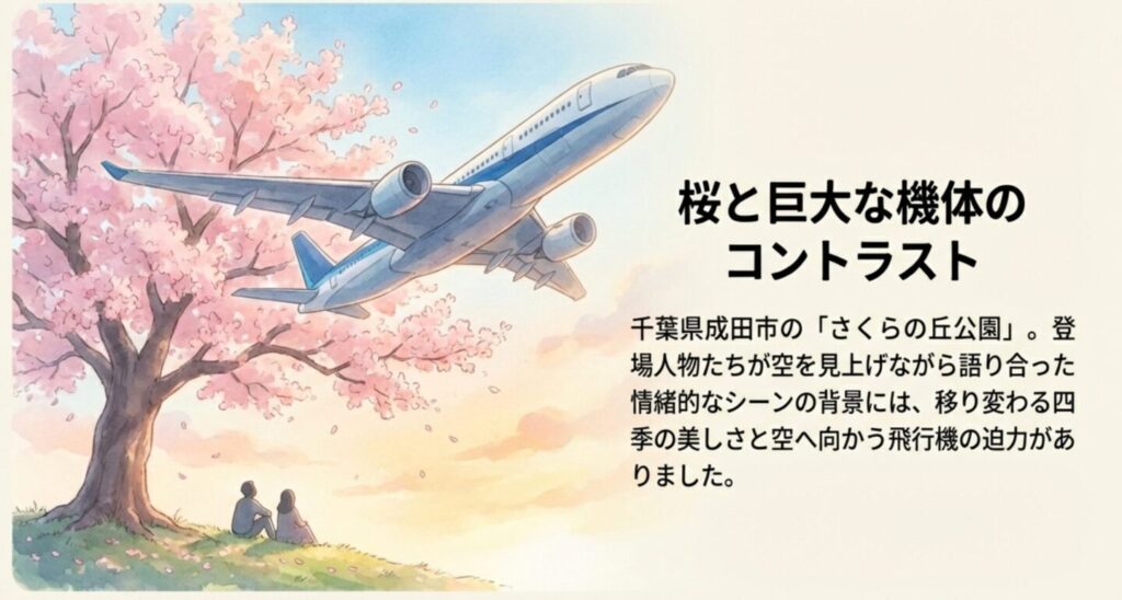 桜と巨大な機体のコントラストが美しいさくらの丘公園