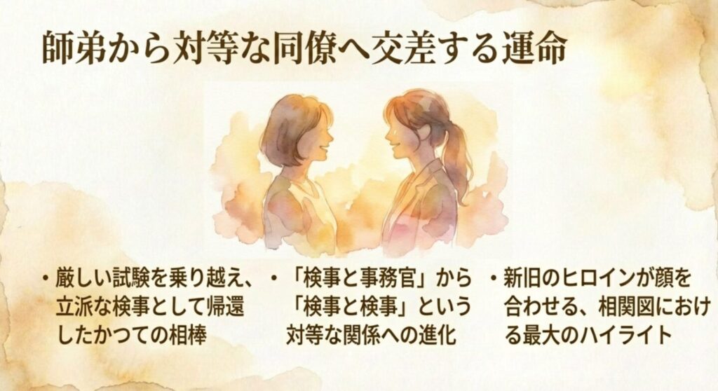 師弟から対等な同僚へ交差する新旧ヒロインの運命