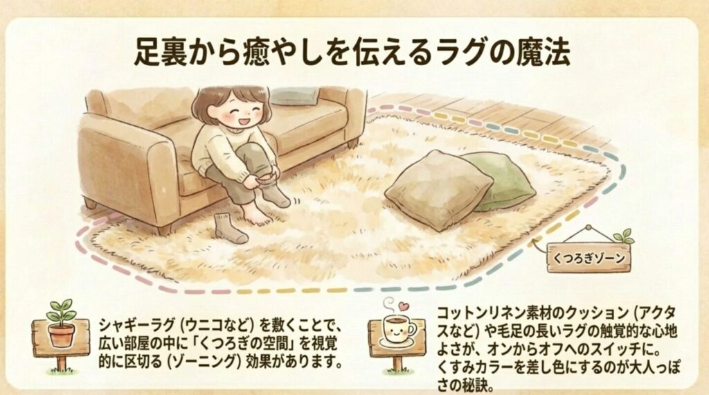 ラグを使ったゾーニングと触覚的な心地よさ
