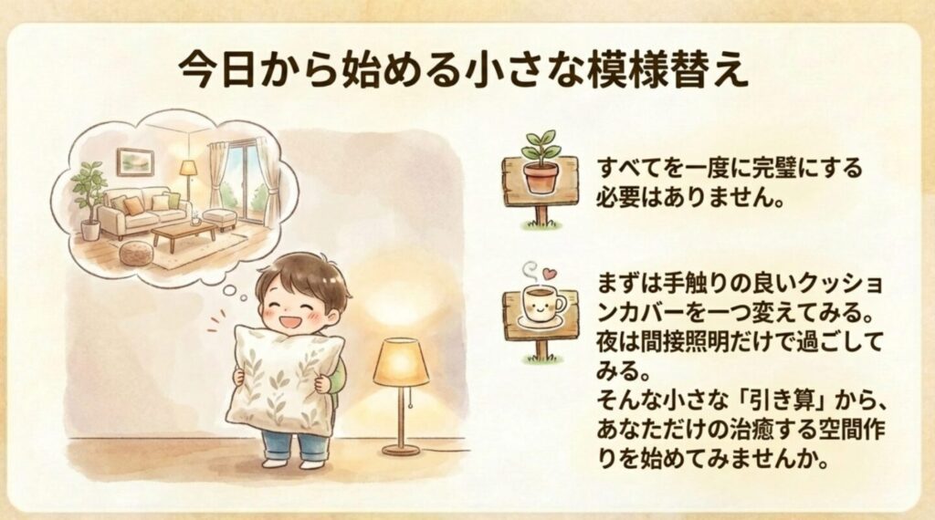 クッションカバーや間接照明から始める小さな模様替え