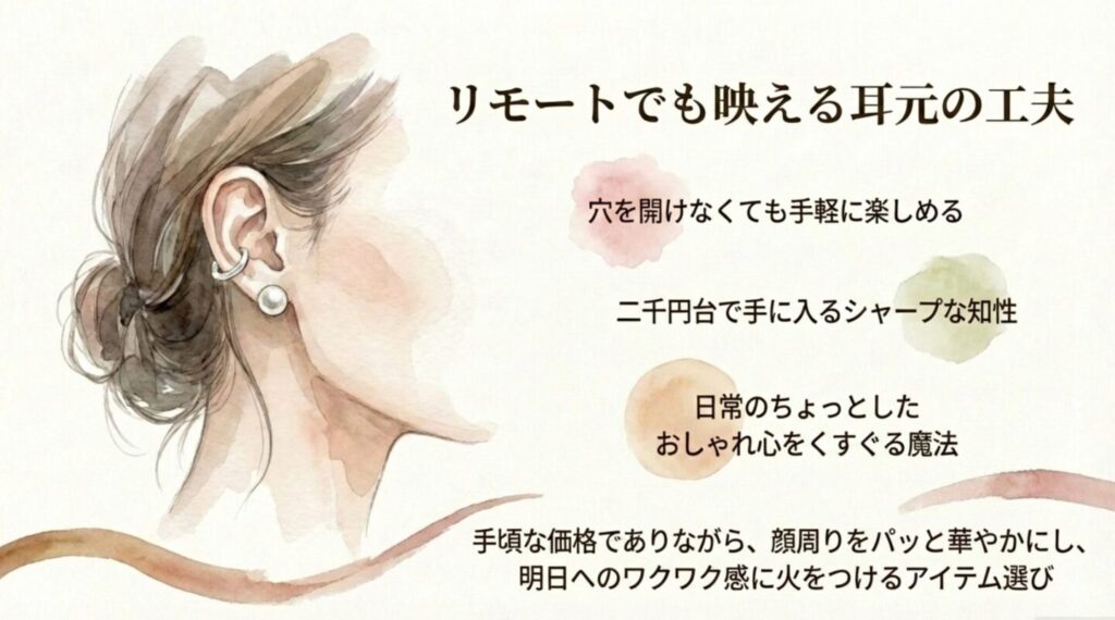 リモートでも映える耳元のイヤカフ