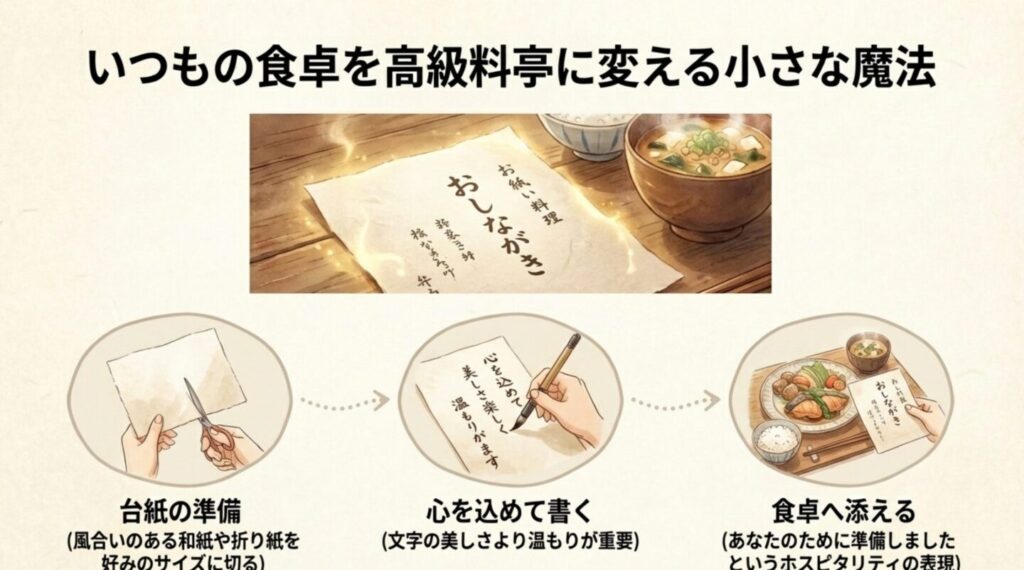 手書きのおしながきを作成する手順のイラスト