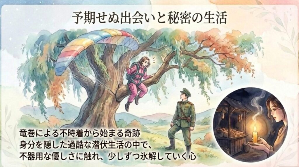 竜巻による不時着から始まる予期せぬ出会いと北朝鮮での秘密の生活