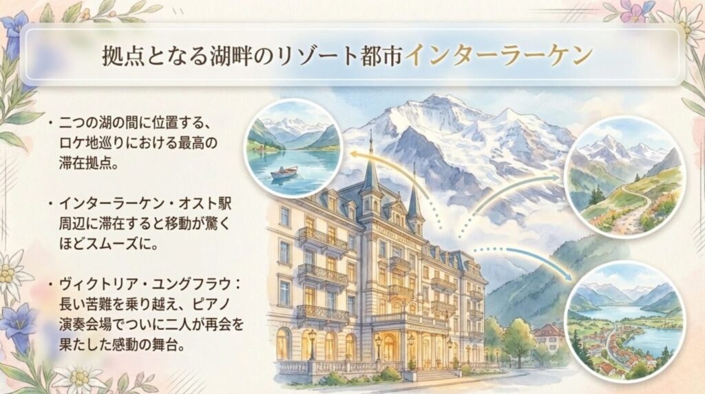 拠点となる湖畔のリゾート都市インターラーケン