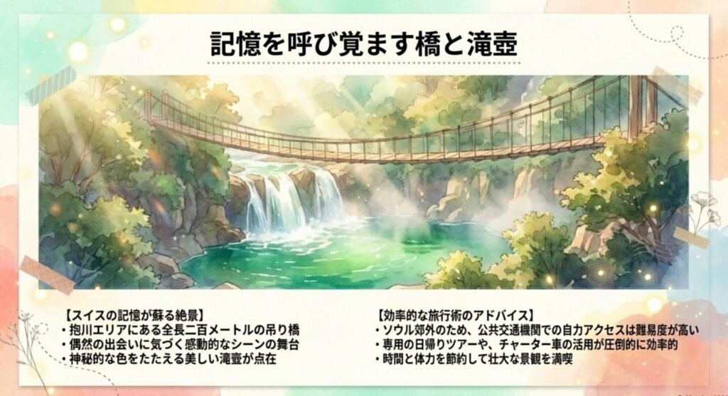 スイスの記憶が蘇る抱川エリアの全長200メートルの吊り橋