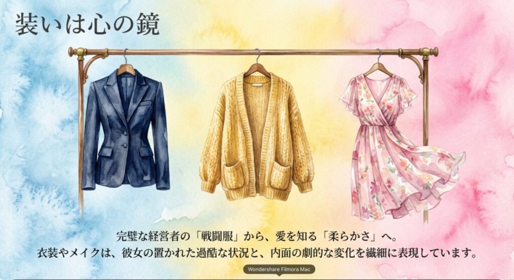 服装が語るヒロインの心の変化