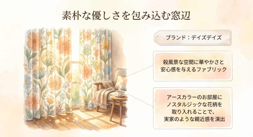 素朴な優しさを包み込む窓辺を演出するデイズデイズのボタニックカーテン