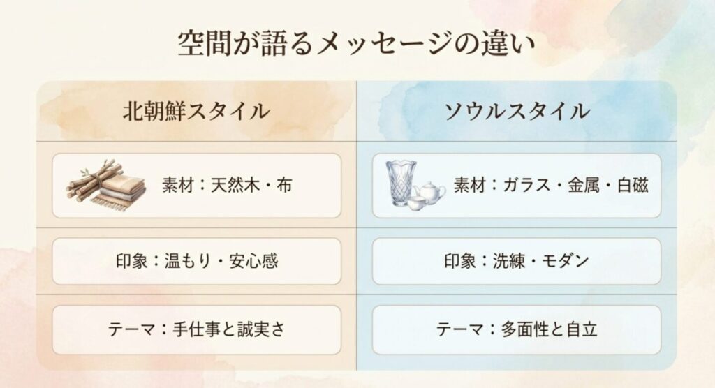 北朝鮮スタイルとソウルスタイルのテーマ比較