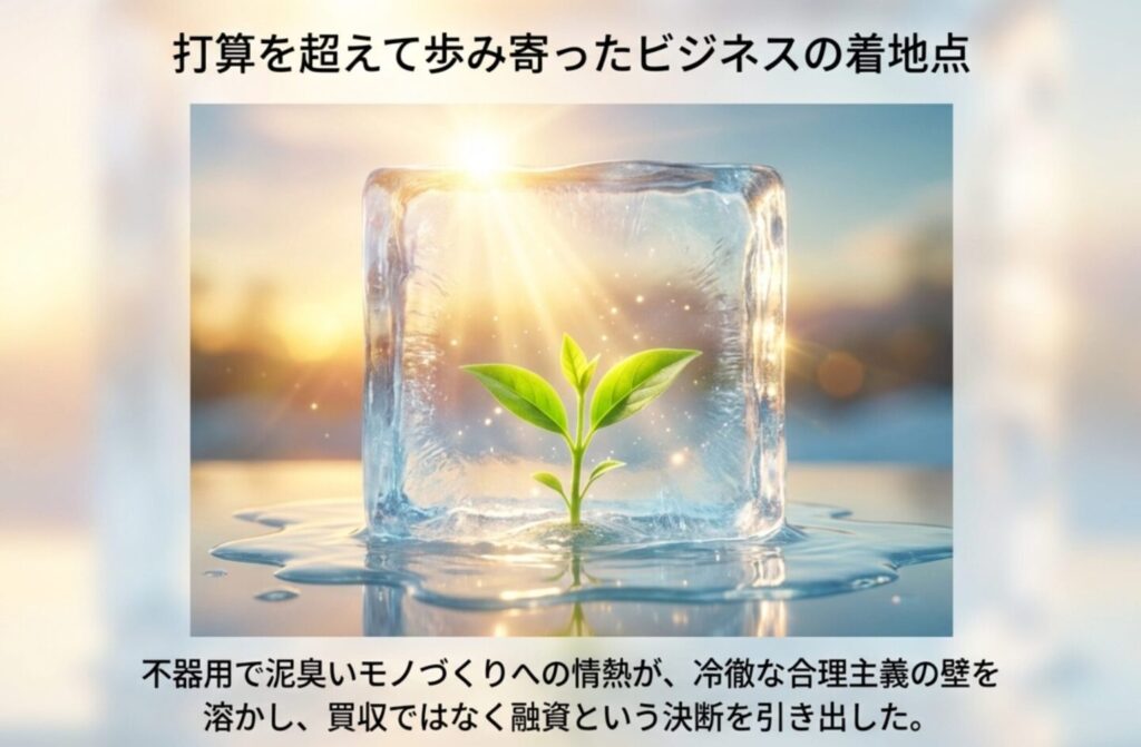 泥臭いモノづくりへの情熱が冷徹な合理主義の氷を溶かすイメージ