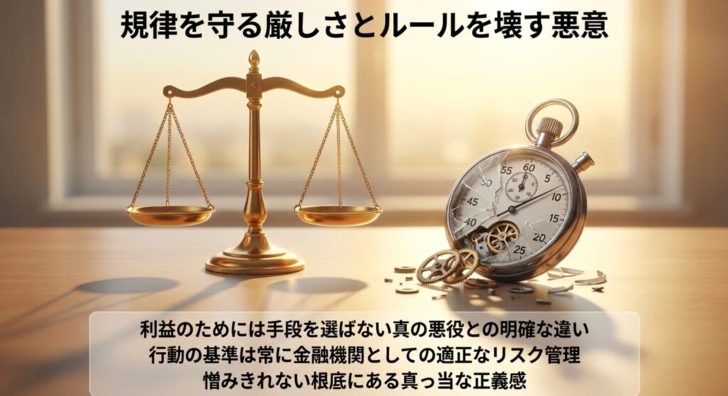 アトランティスの悪役ぶりと大橋の正義感の違いを比較したスライド